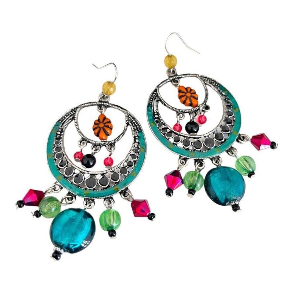 New Statement Earrings Art Glass Enamel Dangle Women's - 1X